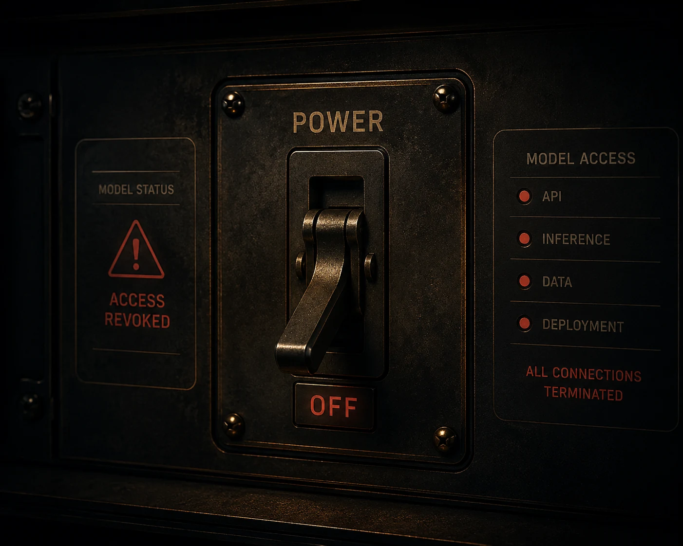 Illustration: an industrial power switch in the off position with model access revoked